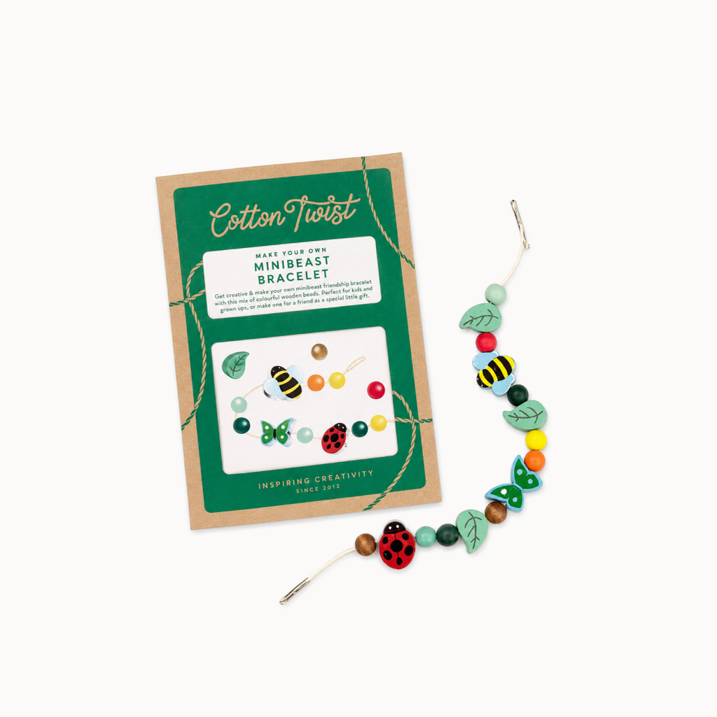 Minibeast bracelet kit with packaging on a white background