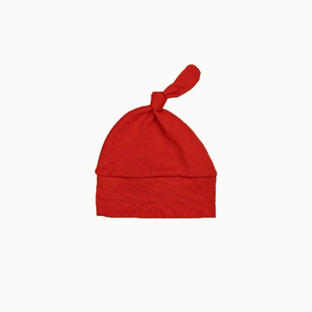 Red newborn hat with knot at the top