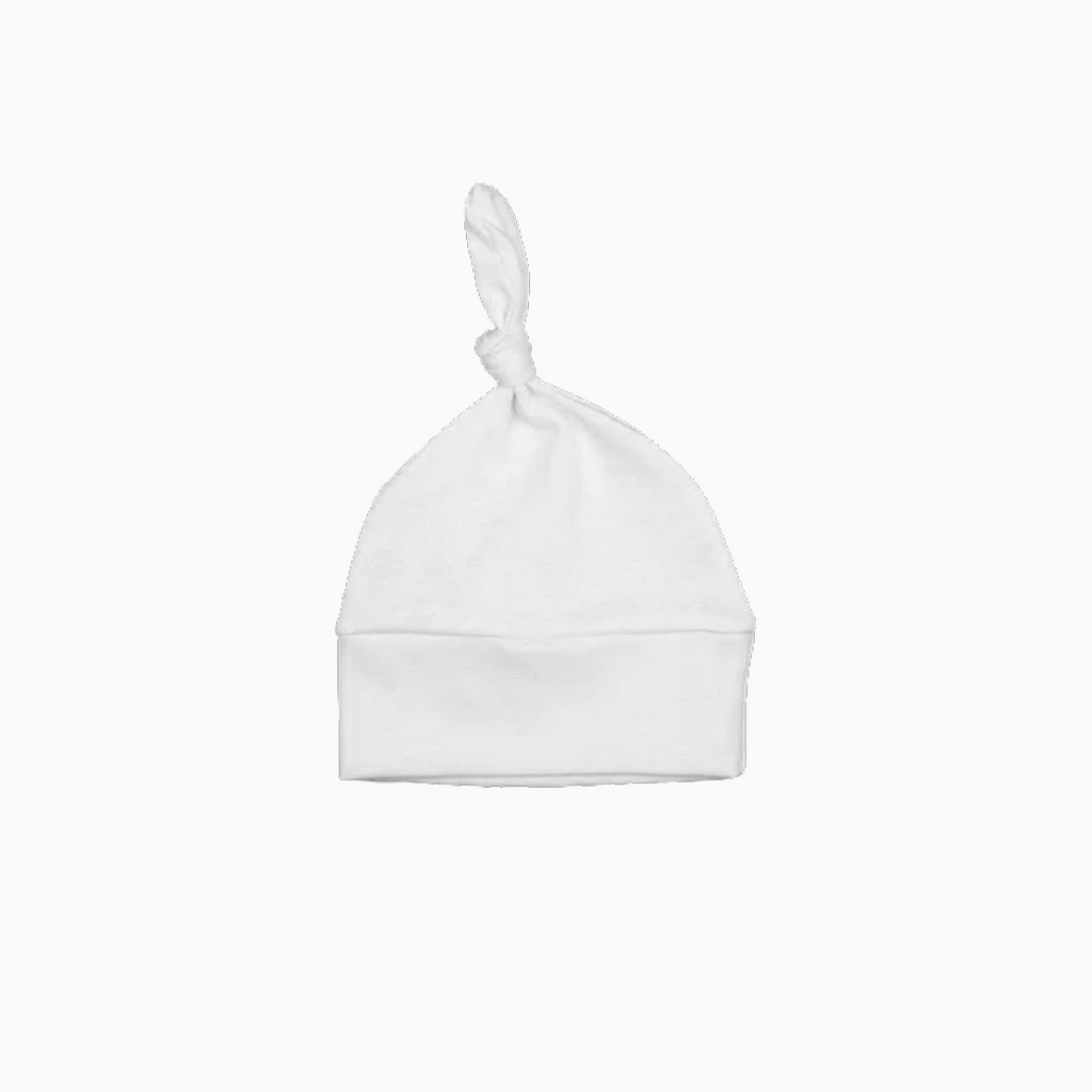 White newborn hat with knot at the top