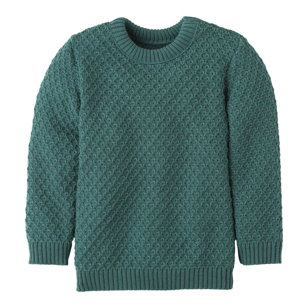 Teal knitted sweater on a white background