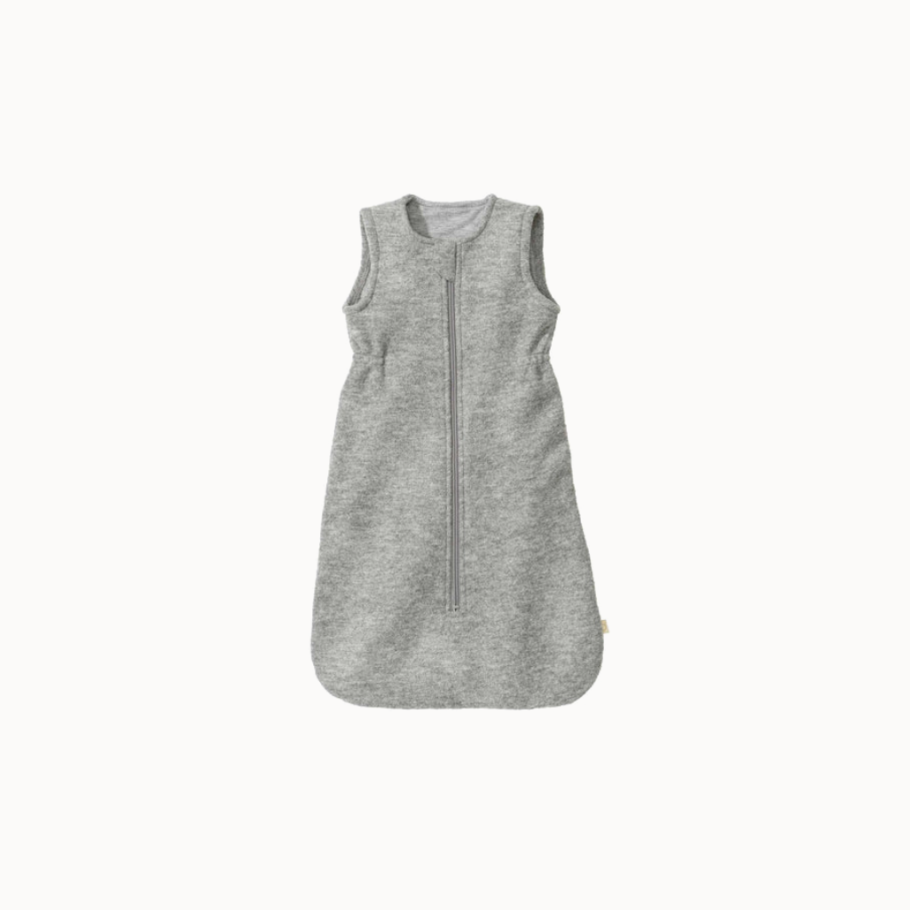 Gray sleeveless vest with a zipper on a white background