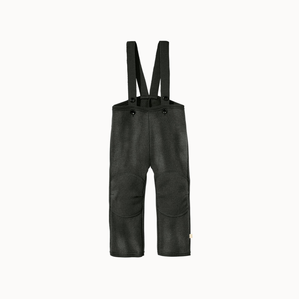 Dark gray wool trousers with suspenders