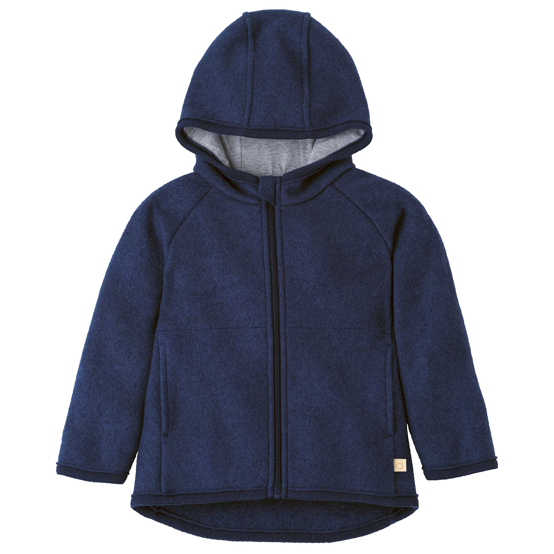 Blue hoodie with a visible brand logo on a white background