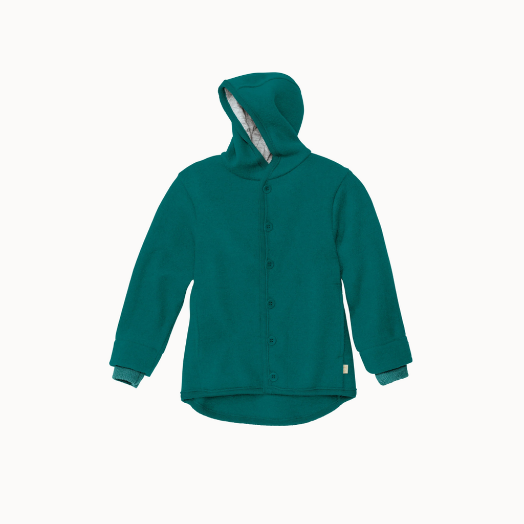 Green-colored wool hooded jacket with buttons