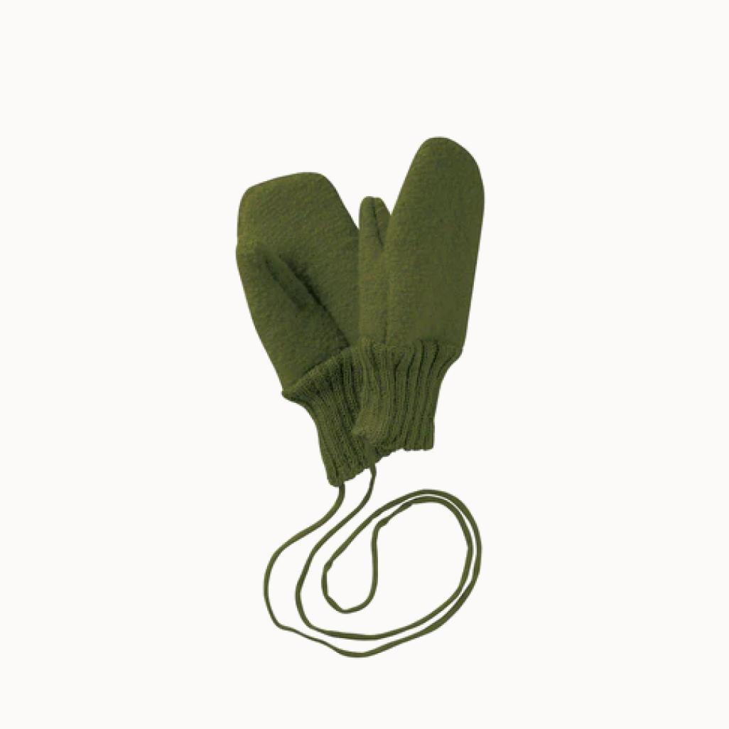 Pair of green wool kids mittens