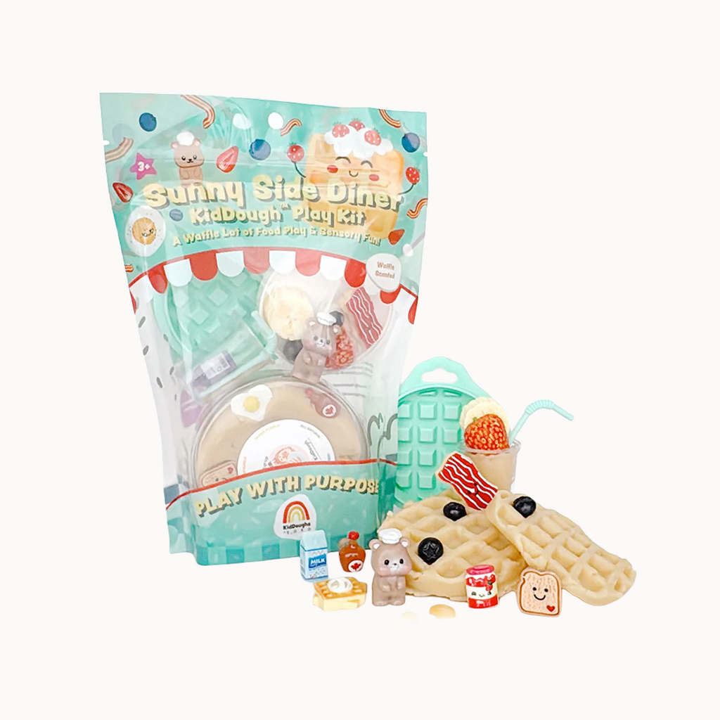 Sunny Side Diner kiddo play kit with waffle mold and play food on a white background