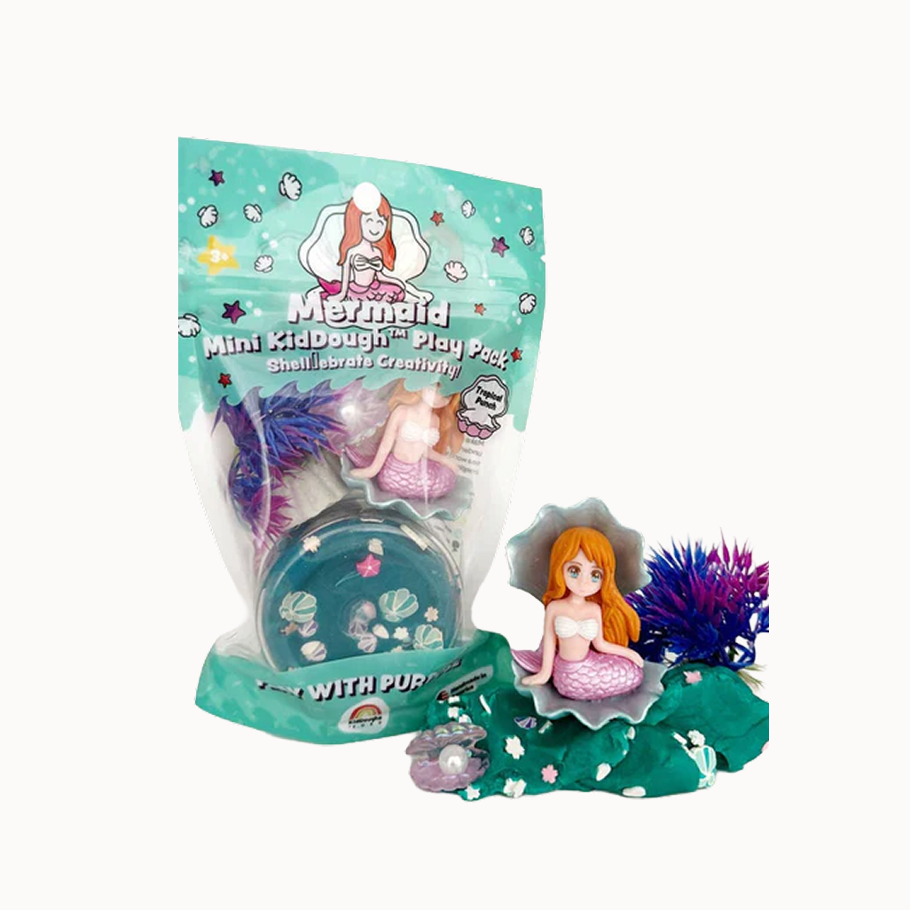 Mermaid-themed mini dough play set with packaging on a white background