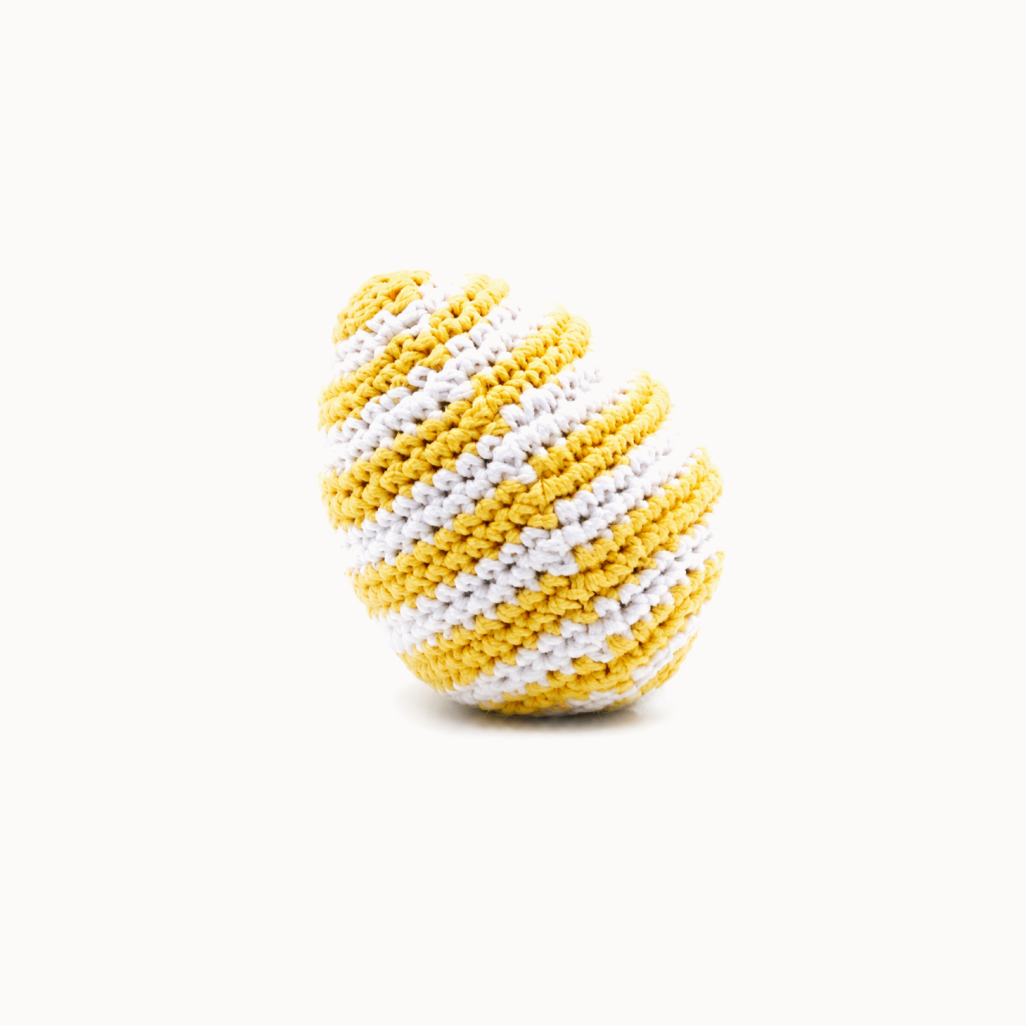 Yellow and white striped crochet easter egg