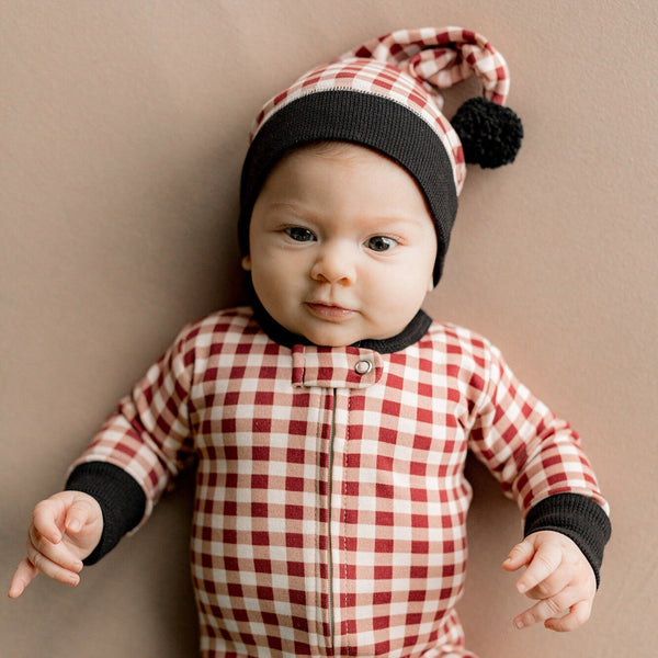 L'oved Baby - Holiday 2-Way Zipper Footie & Cap Set - Crimson Plaid