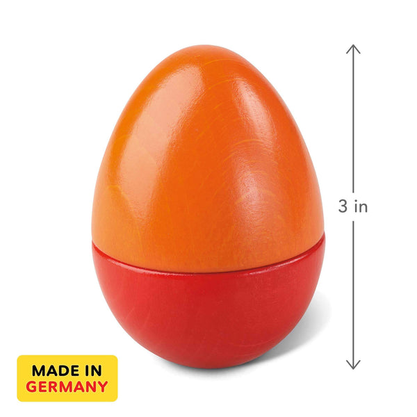 Orange and red egg-shaped container with a 'Made in Germany' label and a measurement indicator on a white background.