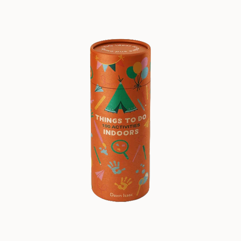 Things to do 100 activities indoors orange container on a white background