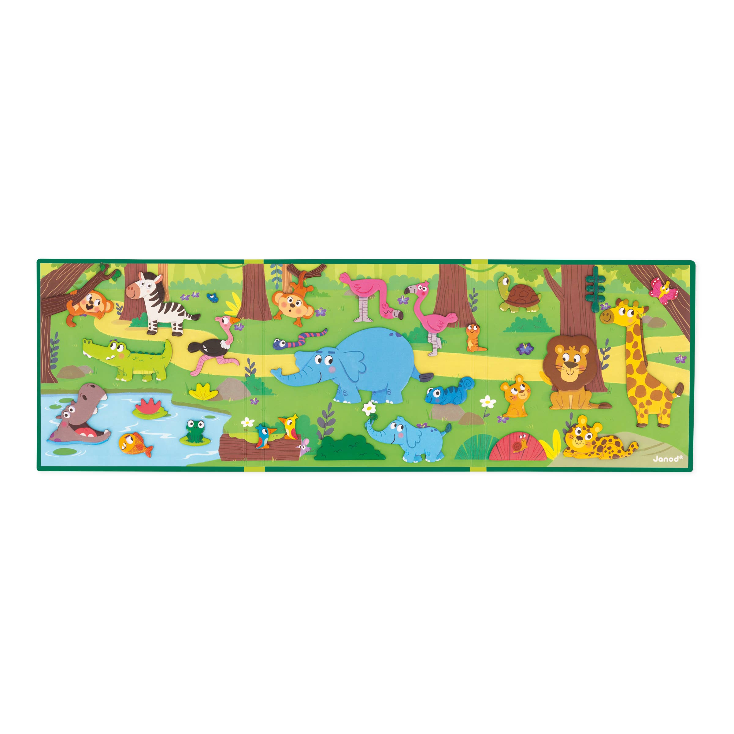 Children's play mat with animal illustrations on a white background