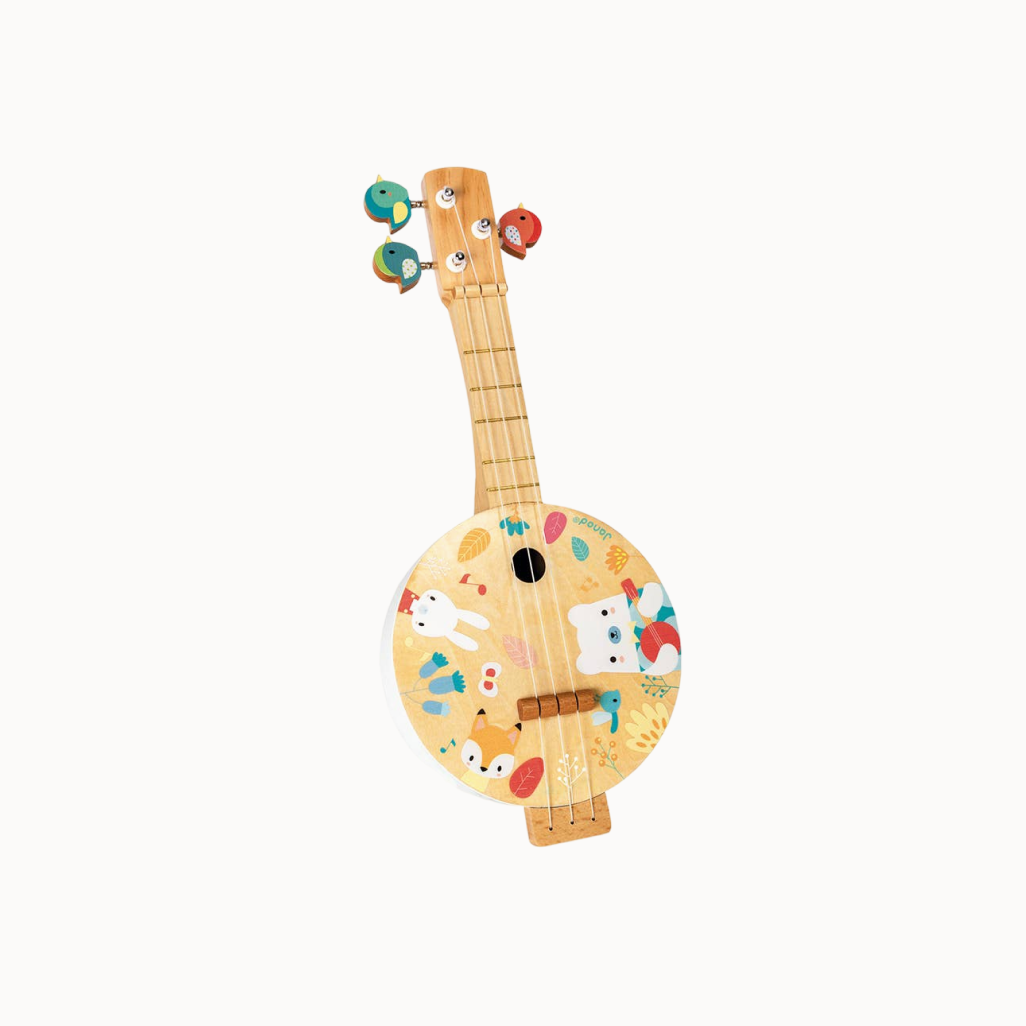 Children's ukulele with cartoon design on a white background