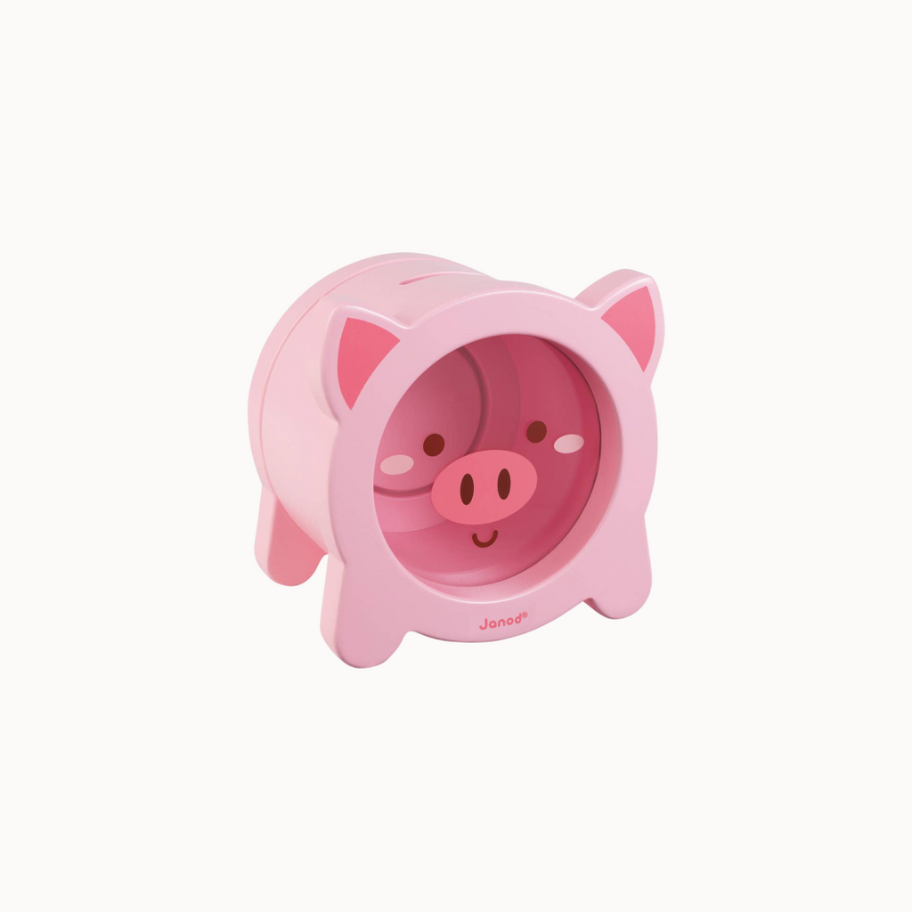 Pink pig-shaped container with a white background