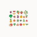 Set of colorful wooden fruit and vegetable toys on a white background