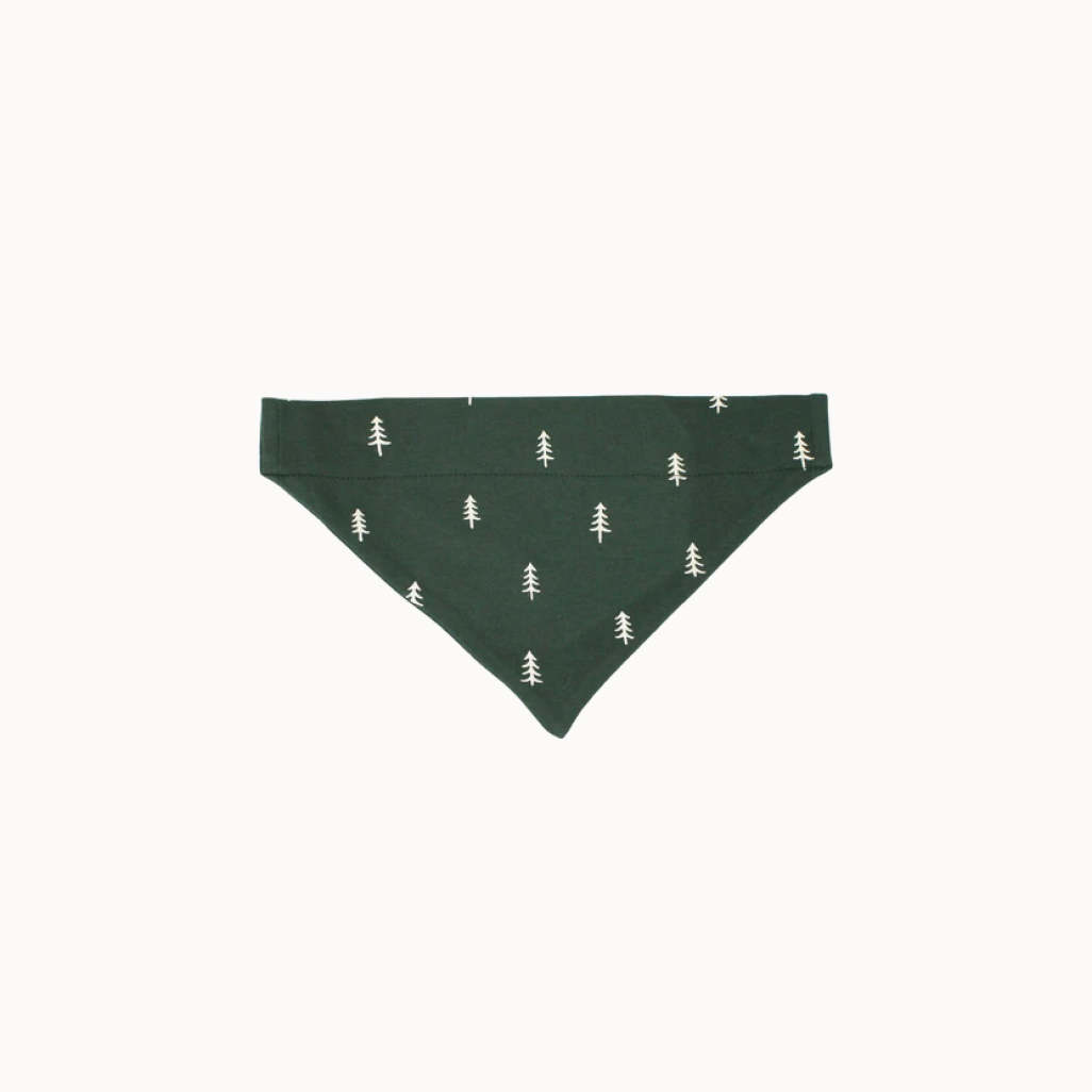Pet bandana, green with little white pine trees