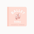 Book titled 'Ballet Baby' with ballet shoes illustration on a pink background