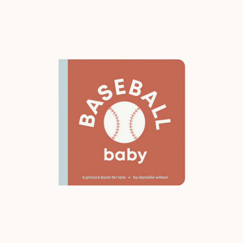 Book titled 'Baseball Baby' with a baseball graphic on a red background
