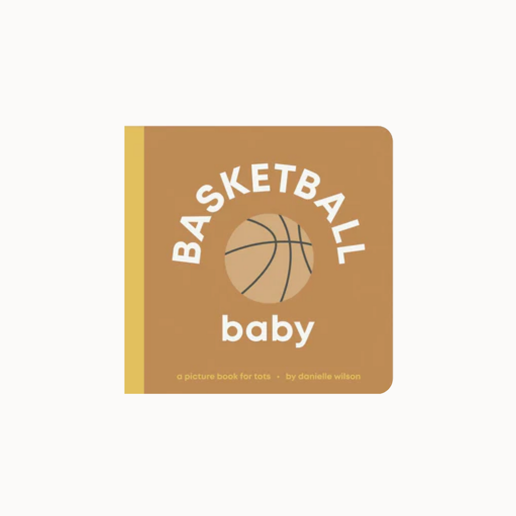 Book titled 'Basketball Baby' with a basketball illustration on a brown cover.