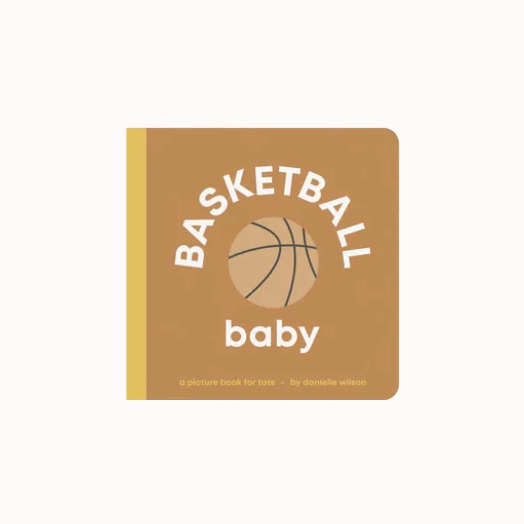 Book titled 'Basketball Baby' with a basketball illustration on a brown cover.