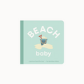 Book titled 'Beach Baby' with a sand bucket and shovel illustration on a light green background