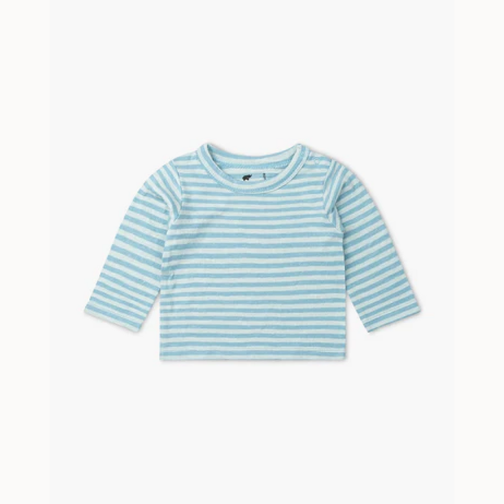 Monica + Andy - Kid Long Sleeve Crewneck Tee - Light Blue Tonal Stripe