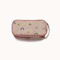 Beige case with colorful, illustrated rainbows