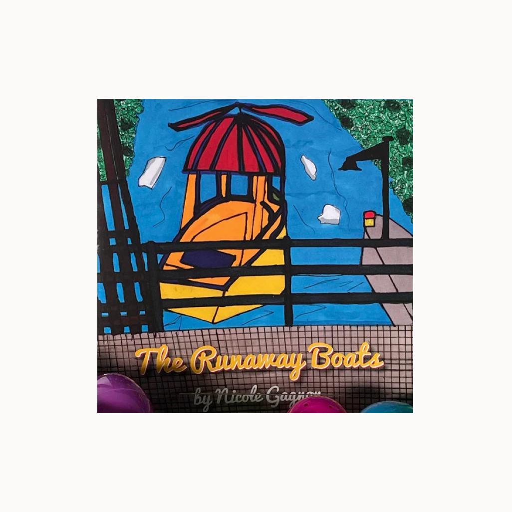 Cover of children's book 'The Runaway Boat' on a white background