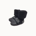 Pair of felt wool black booties with gray stitch design