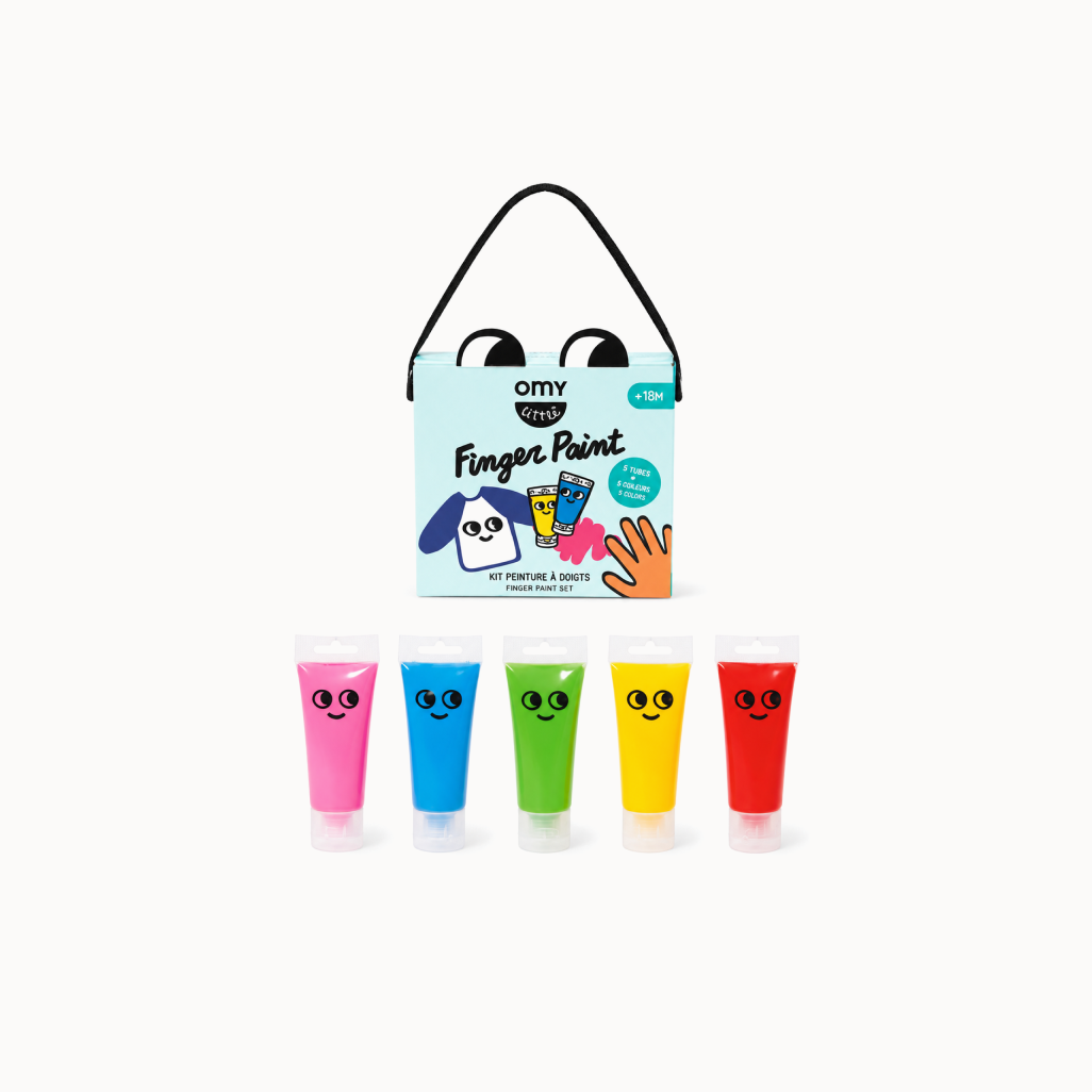 Finger paint set with packaging on a white background