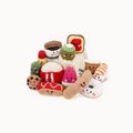 Collection of crochet food toys on a white background