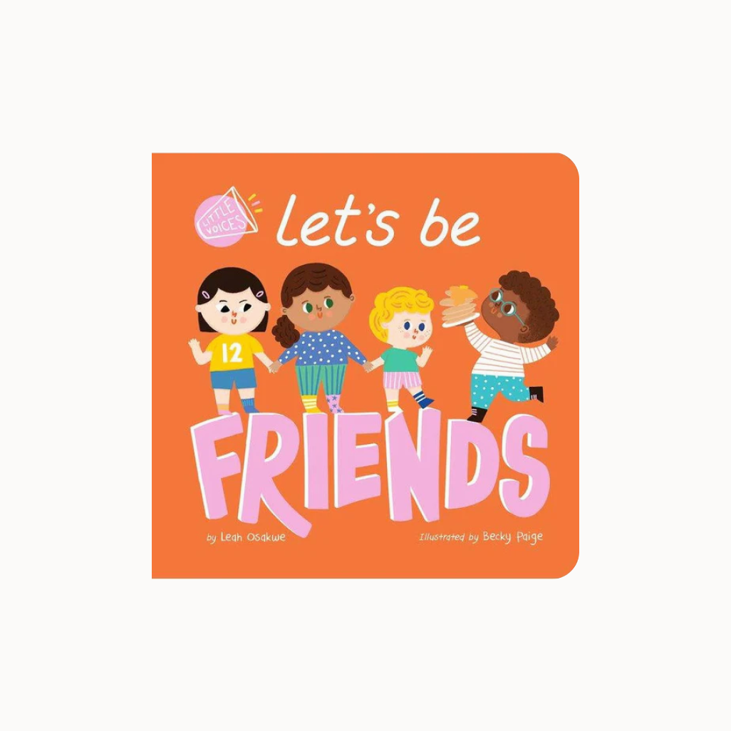 Cover of "Let's Be Friends", with four illustrated characters on an orange background