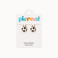 Soccer ball-shaped earrings on a 'pierced' card