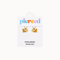Goldfish-shaped earrings on a 'pierced' branded card with a white background