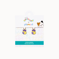 Squishmallows earrings on a branded card with a white background