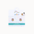 Squishmallows earrings on a branded card with a white background