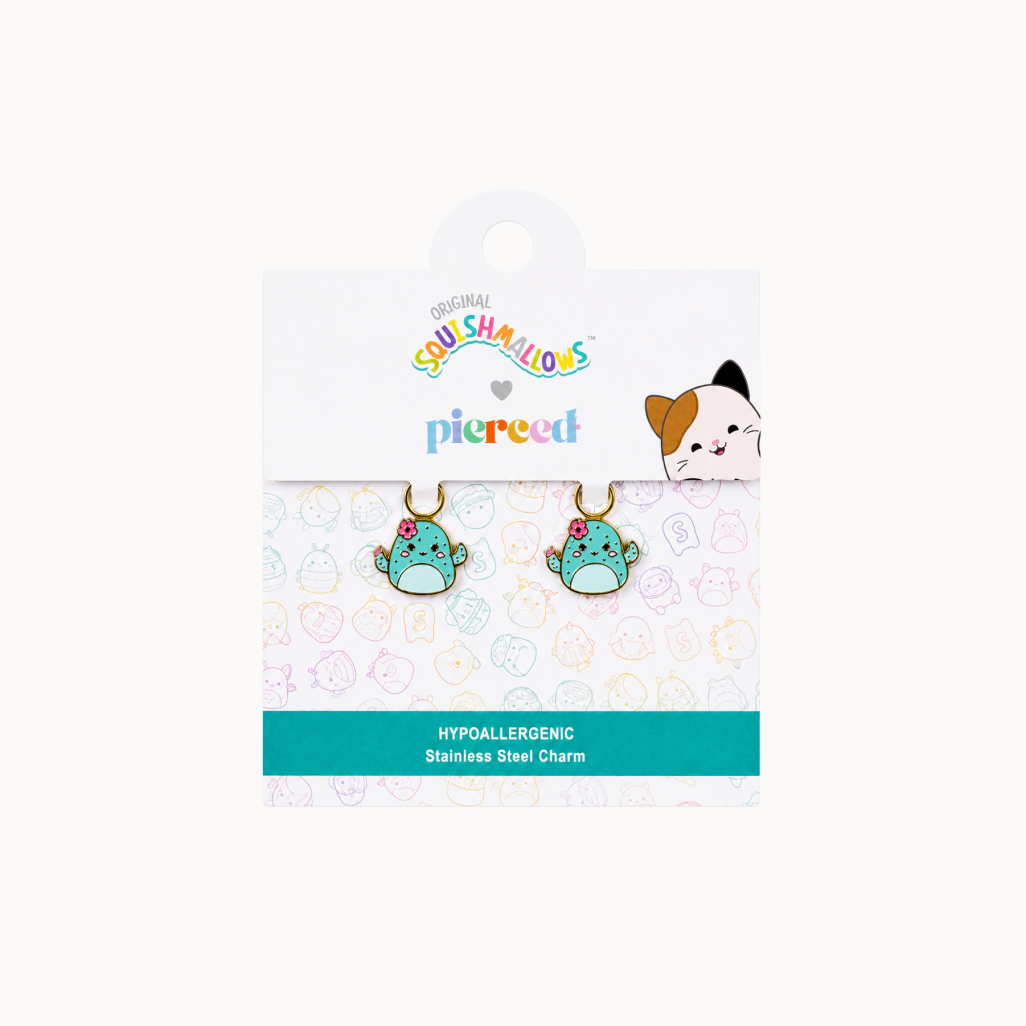 Squishmallows earrings in packaging with white background