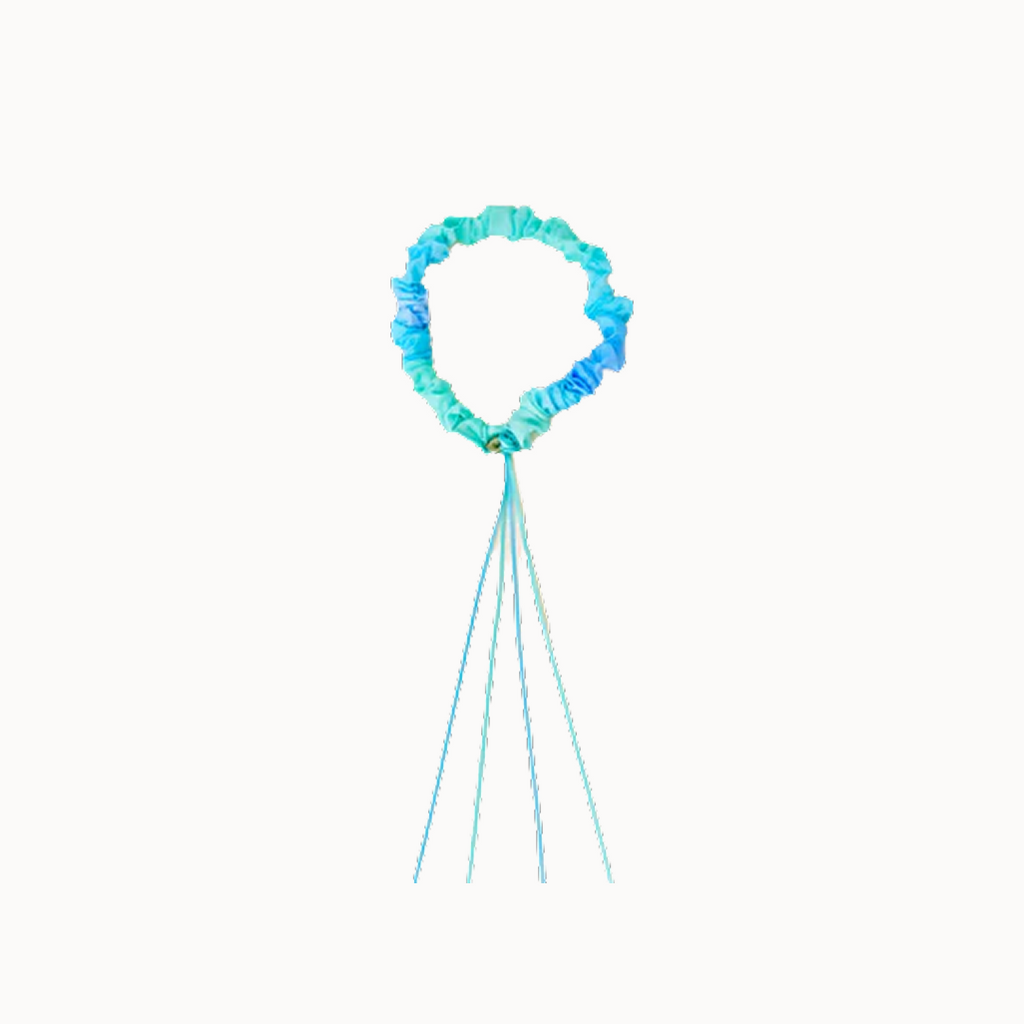 Blue silk garland headband with ribbons on a white background