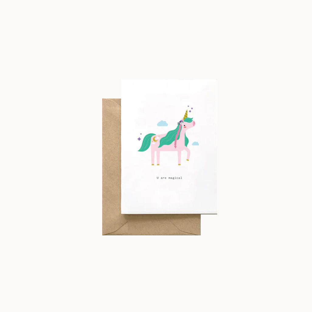 unicorn card on brown envelope
