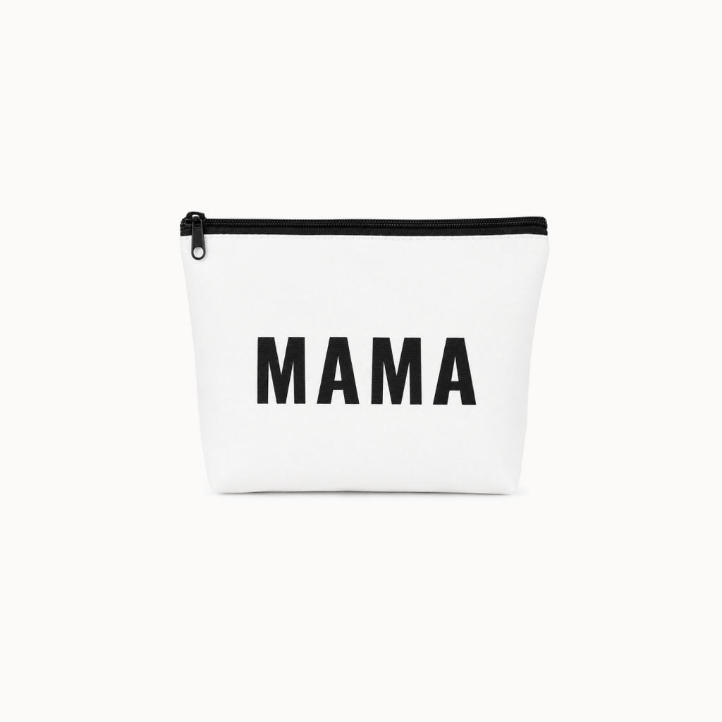 White pouch with 'MAMA' printed on it on it white background