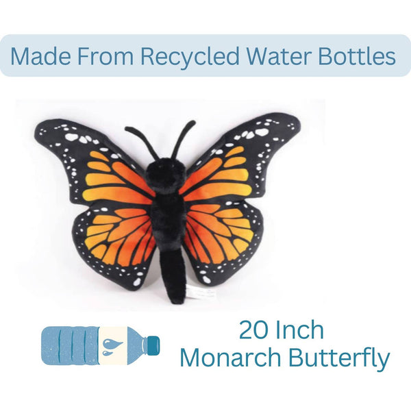 20 Inch Monarch Butterfly made from recycled water bottles on a white background