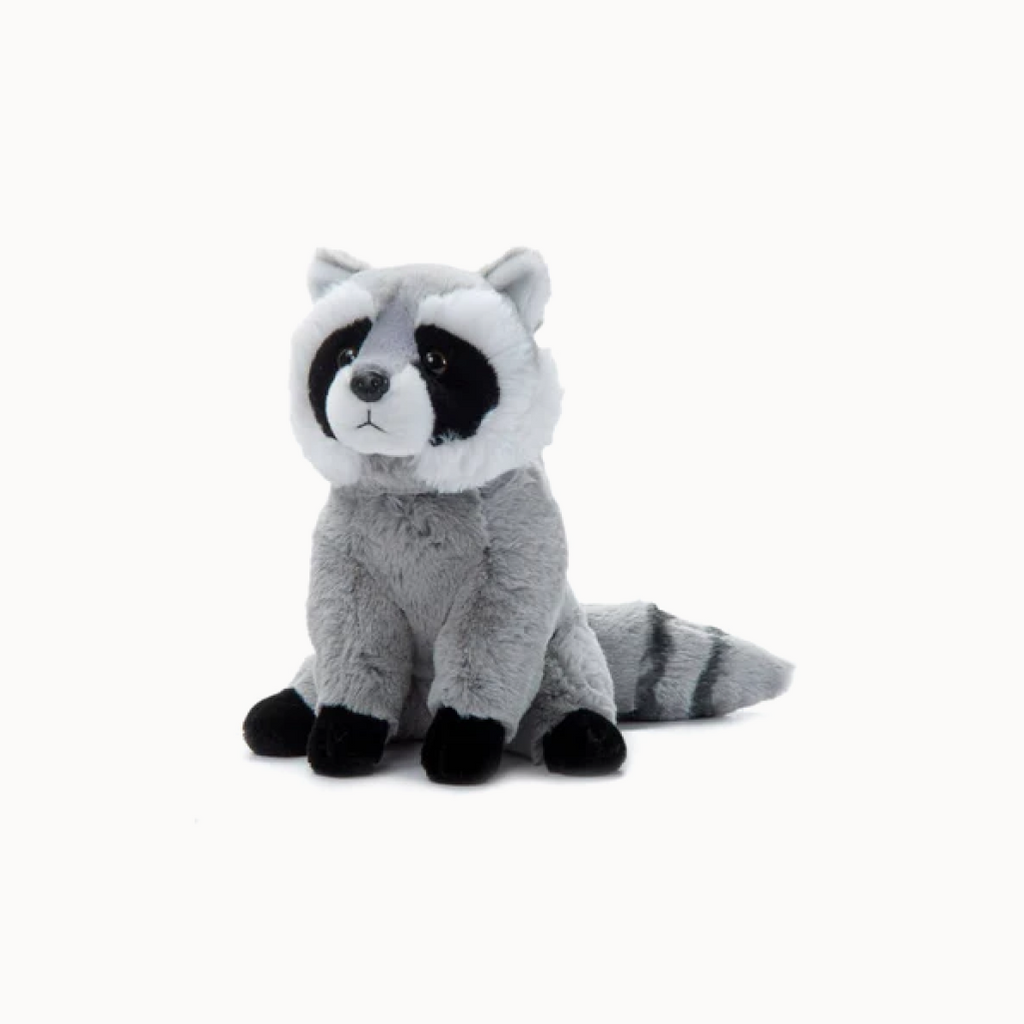Plush raccoon toy on a white background