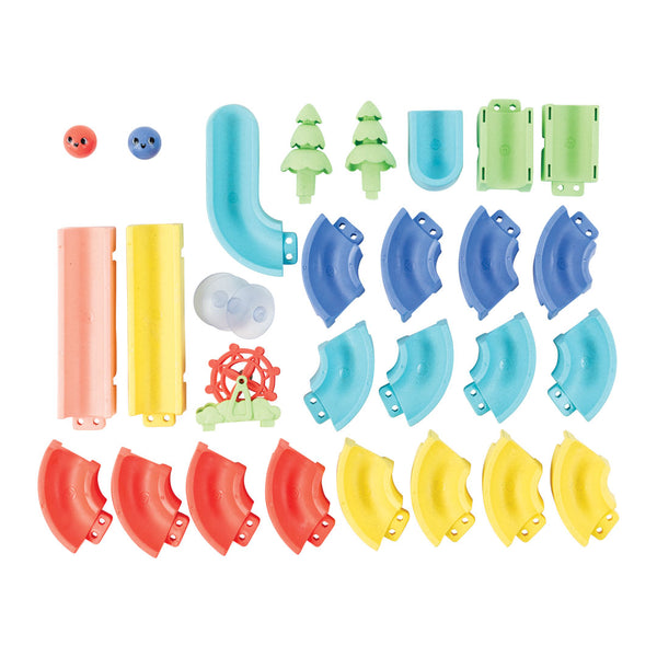 Set of colorful plastic parts on a white background