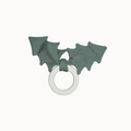 White teether with green hristmas tree-shaped loveys