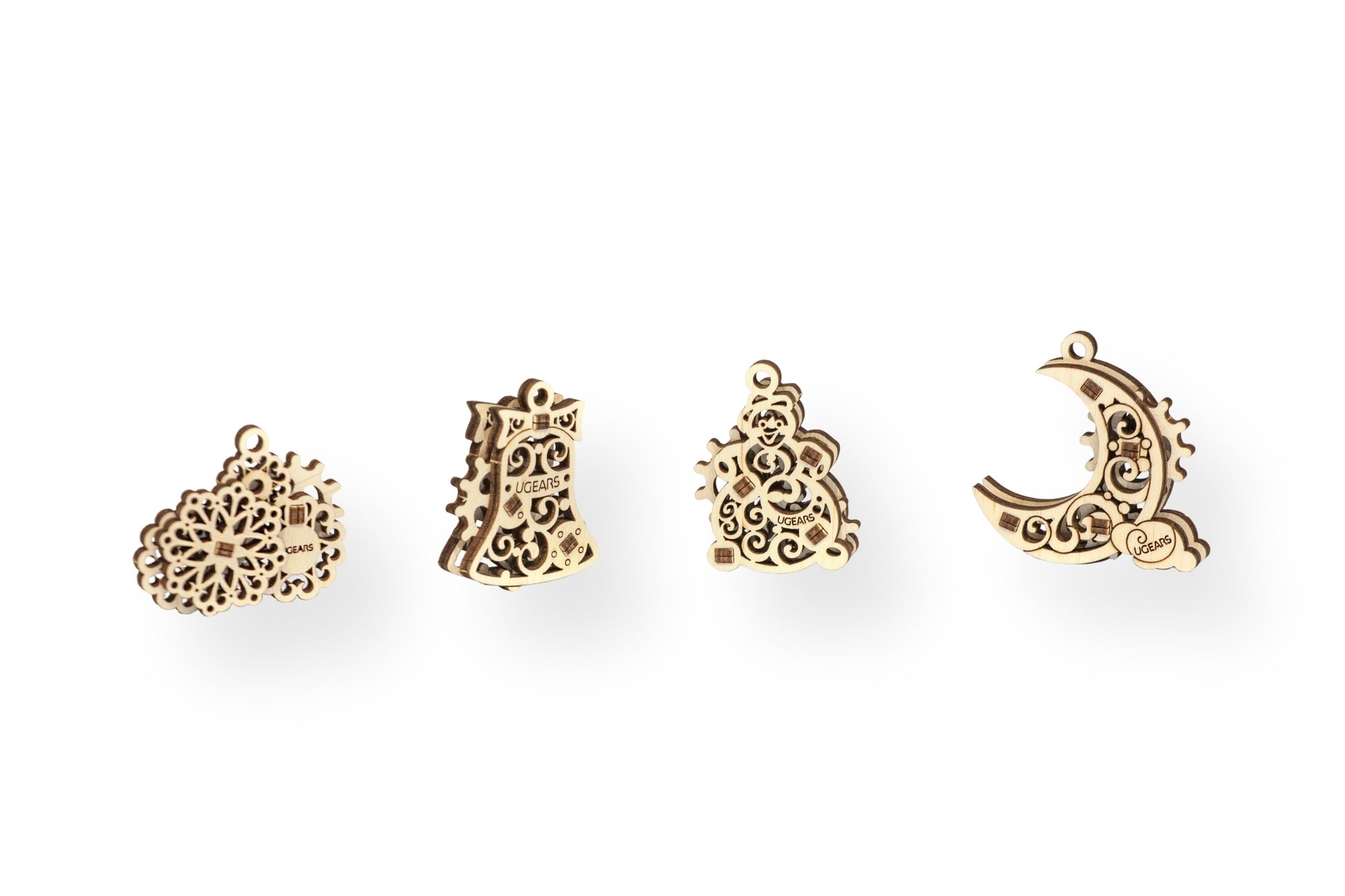 Wooden ornaments on a white background