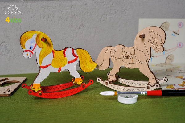 Ukidz - Ugears 4Kids Rocking Horse - Wooden 3D Puzzle - Coloring