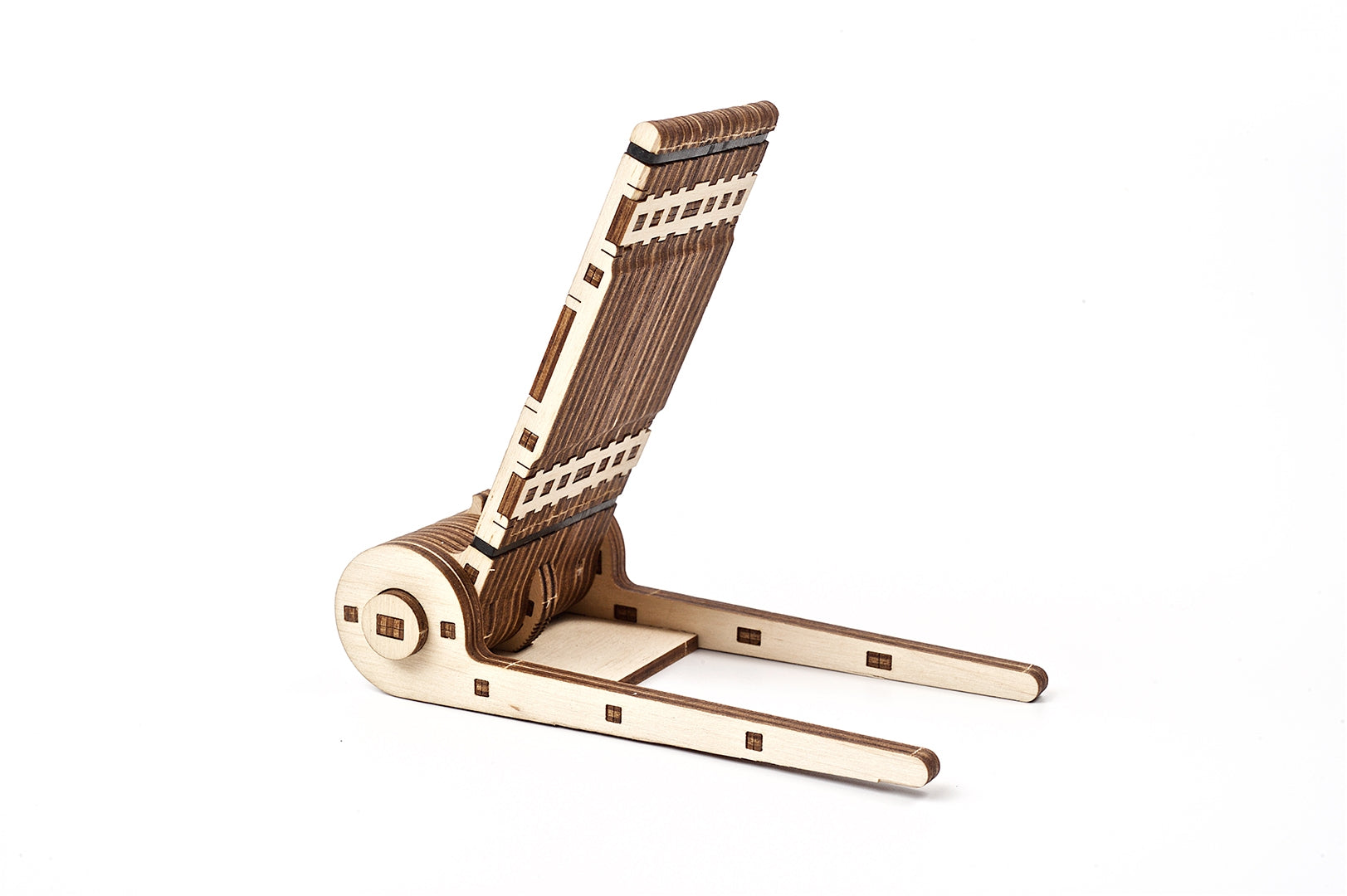 Wooden phone holder on a white background