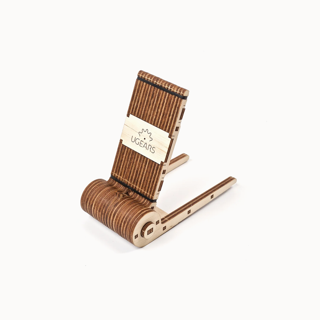 Wooden phone holder on a white background