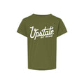 Green t-shirt with 'Upstate of Mind' text on a white background