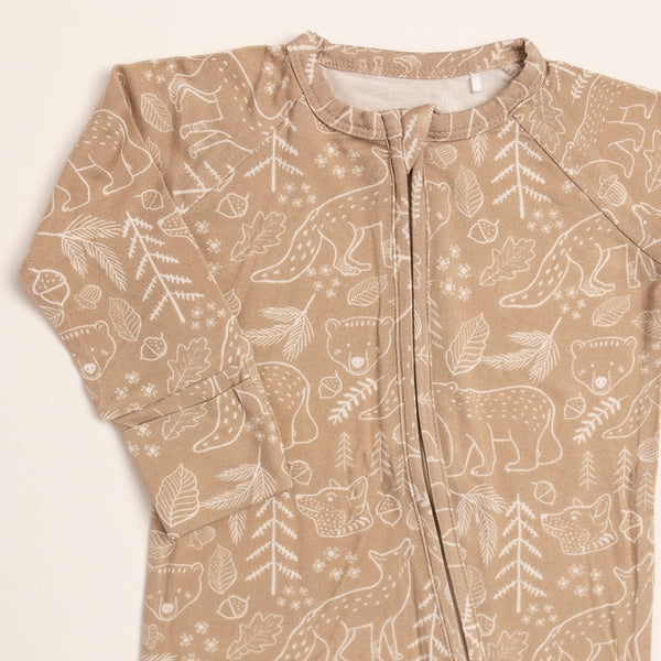Infant/ Toddler Bamboo Sleeper Taupe Woodland Animal Pajamas